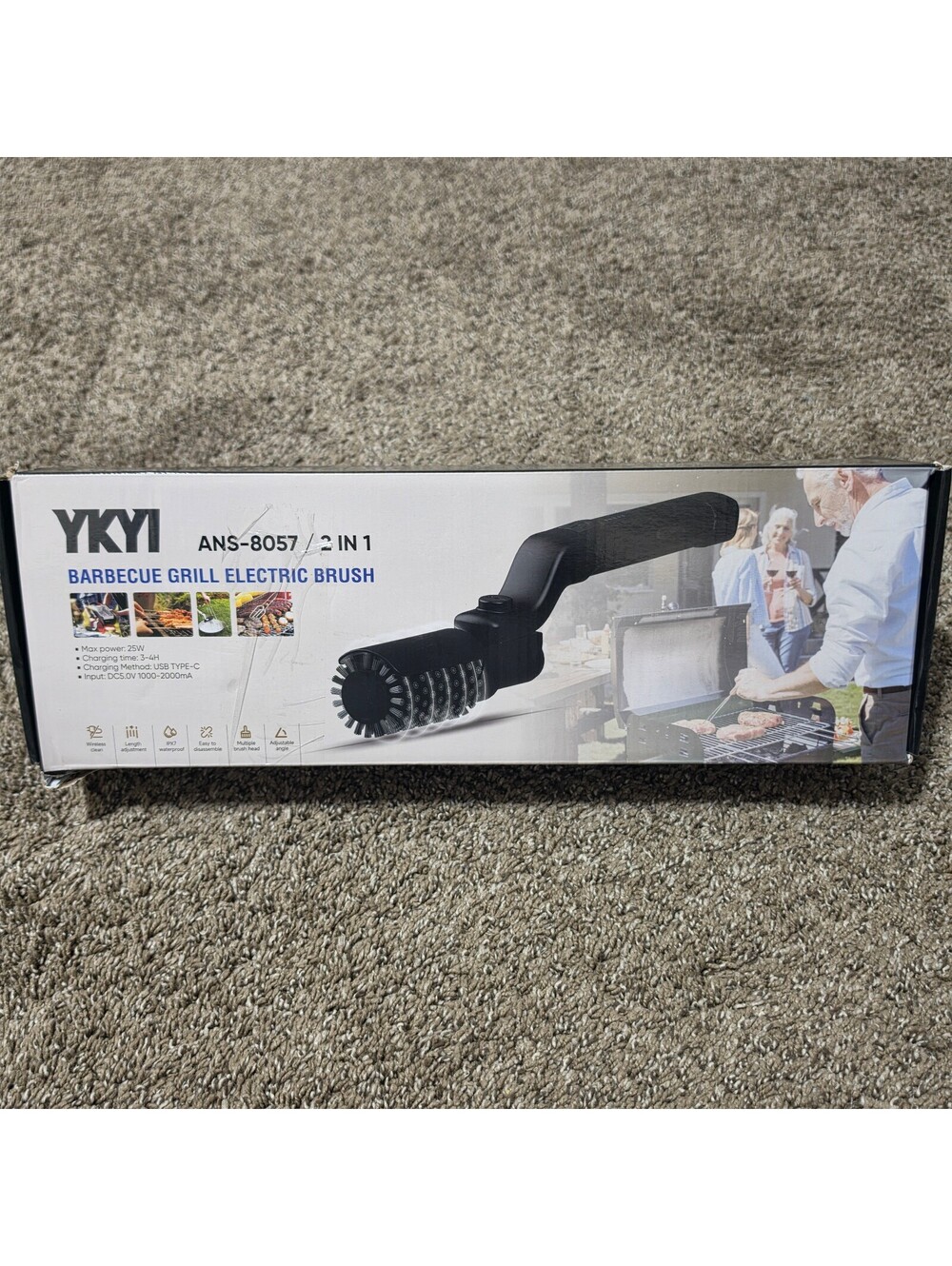 YKYI ANS-8057 Electric Rotary Grill Brush 2-in-1 USB-C 3-Speed Open Box